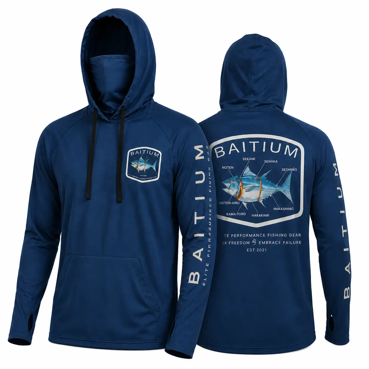 Baitium Fishing and Construction Shirts - Hooded UPF 50 Long Sleeve with Gaiter - Lightweight, Breathable, Moisture-Wicking, Premium Outdoor Wear for Men