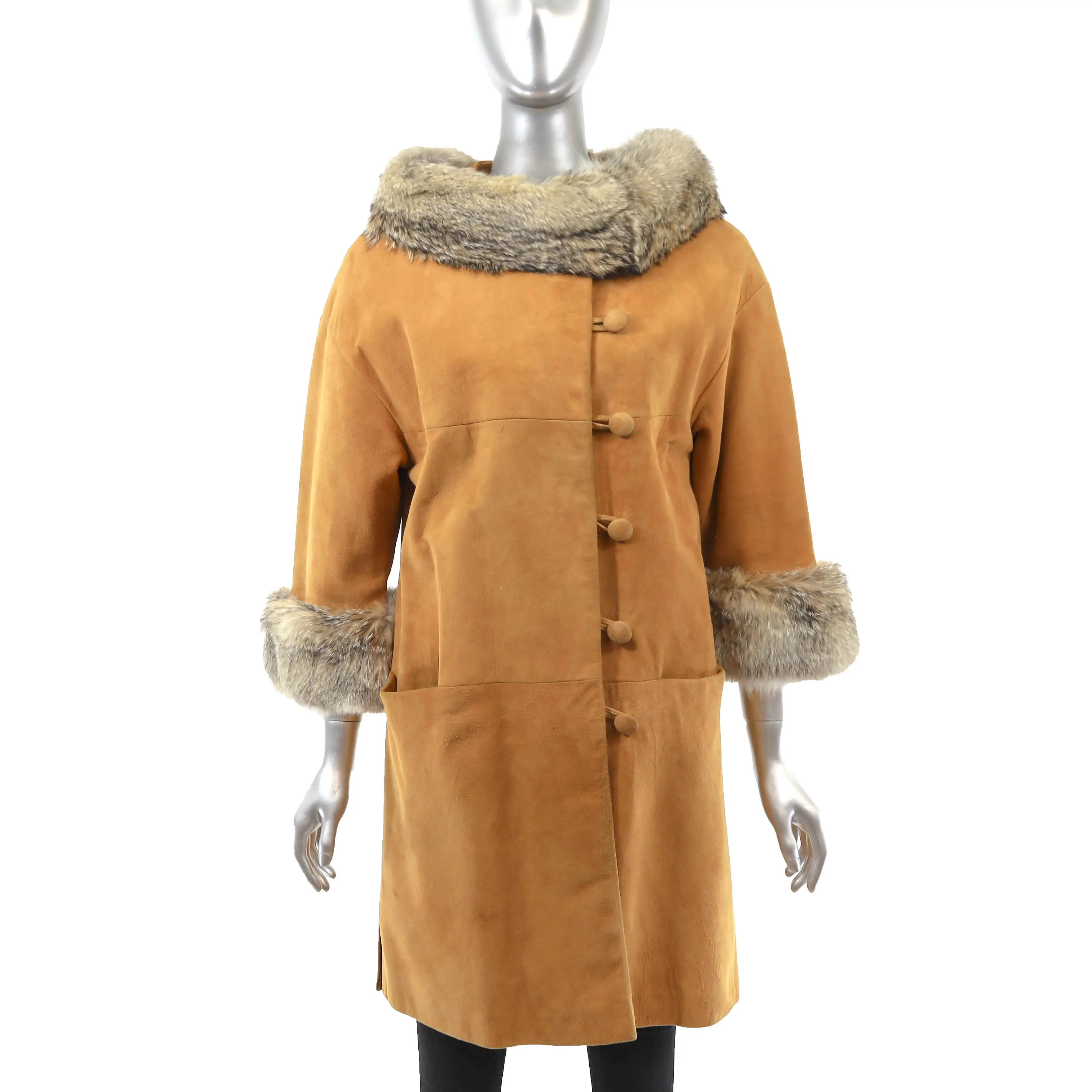 Suede Coat with Coyote Trim- Size M