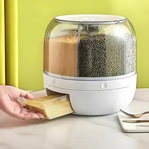 Household Multi-Grid Rotating Cereals Storage Bucket, Sealed Insect-Proof and Moisture-Proof Rice Storage Box, Kitchen Compartment Rice Tank, Grain Storage Container