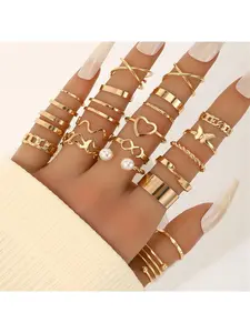 22 Pcs Geometric Heart Stackable Ring Set for Women, Geometric Design Ring, Heart Shaped Ring