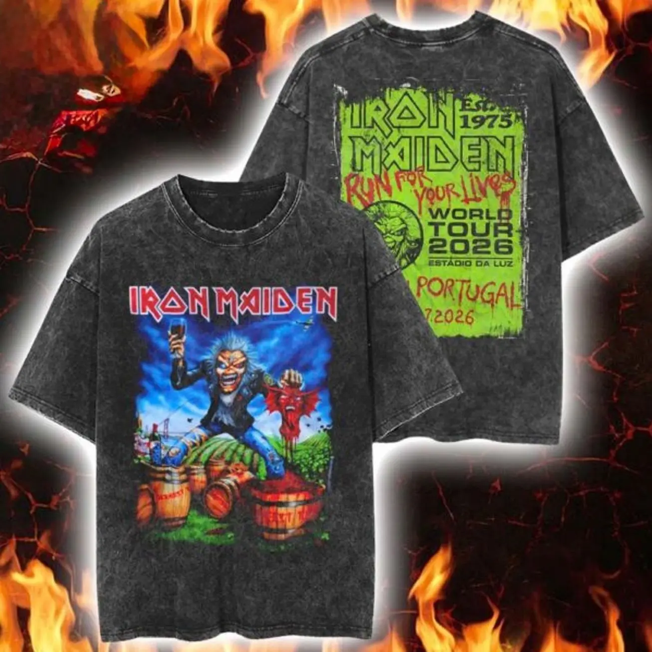 Iron Maiden Lisbon Portugal 2026 Tour Exclusive Event Tee At Estadio Da Luz On 7 July 2026 Eddie The Winemaker Vintage Washed Tee 0L4