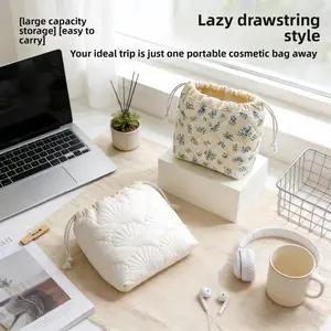 Portable travel storage bag shell large capacity quilted bundle mouth bag niche drawstring storage bag travel storage-36
