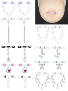 Fashionable Fake Nipple Piercing, Non Pierce Fake Barbells, Adjustable Comfort Fake Nipple Ring Pendant, Body Jewelry for Women & Girls