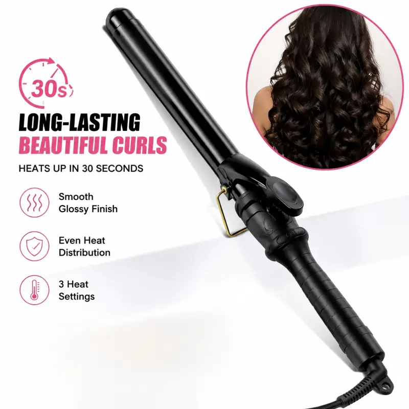 Ceramic Curling Iron Curling Wand for Women, Fast Heating Hair Curler Tool for Beach Waves, Loose Curls & Salon Hair Styling
