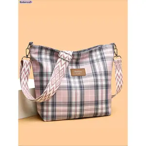 Embercraft Women's Trendy Plaid Crossbody Bag Chic Letter Design Lightweight Small Commuter Bag with Adjustable Strap Aesthetic All-Match Handbag for Daily Use Travel Work Casual Outfits