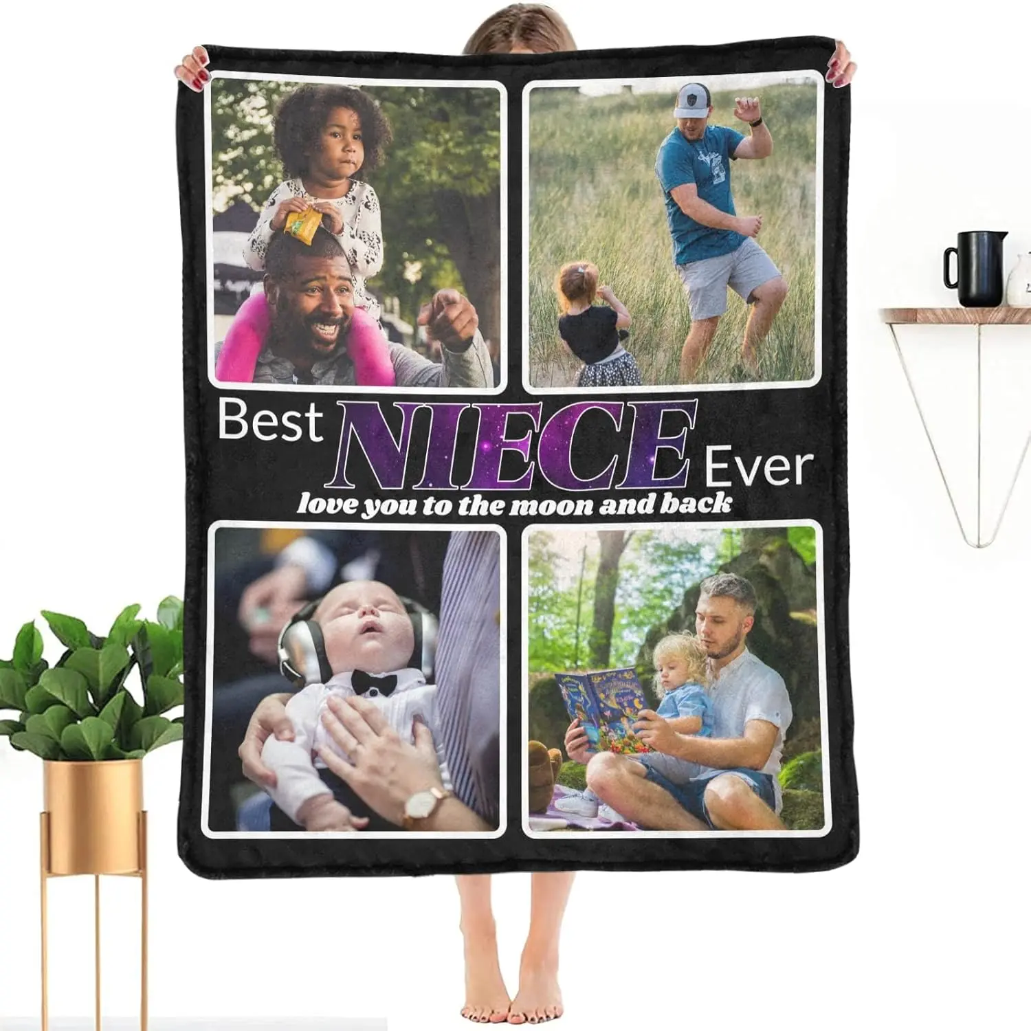 Custom Blanket Gifts for Niece, Customized Blankets with Photos, Make a Personalized Bed Throws to My Niece, Custom Souvenir Throw Blanket for Best Niece Ever, 4 Collages Made in USA