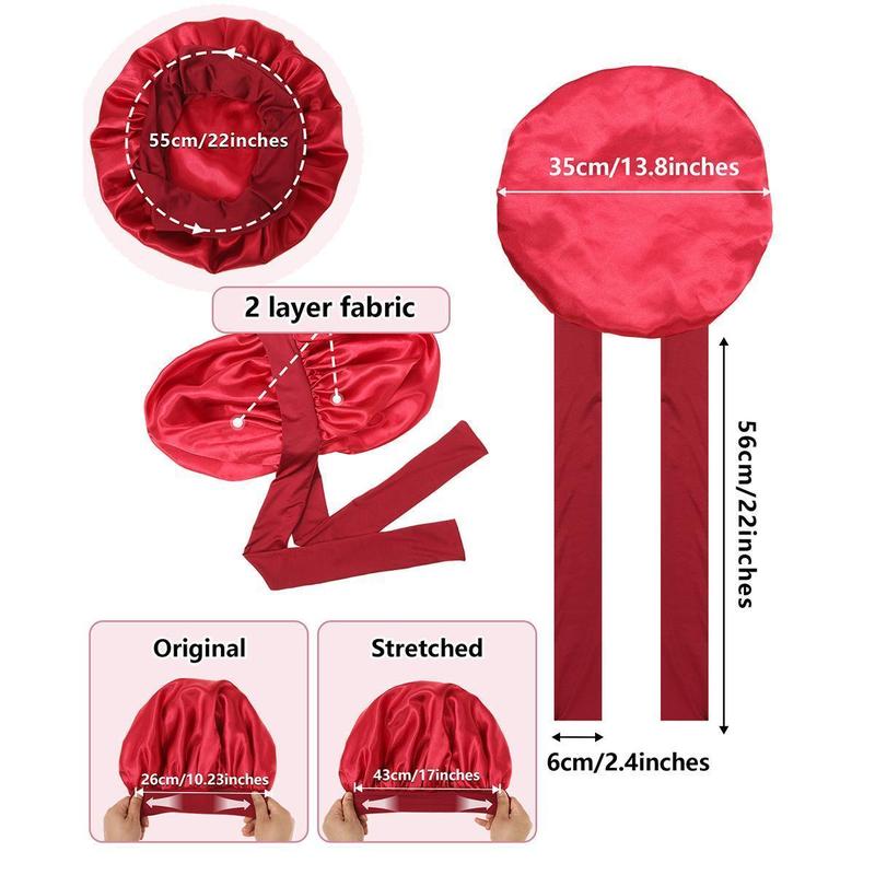 AWAYTR Women's Satin Bonnet Hair Wrap for Sleeping With Elastic Tie Band Red Bonnets Hair Care Sleep Cap