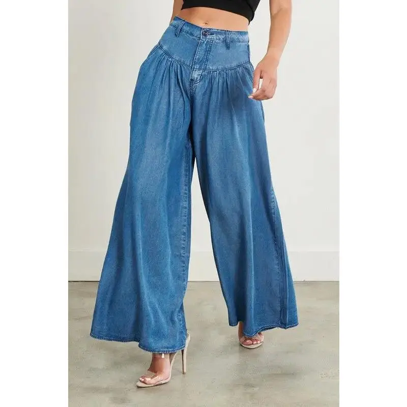 CHANEY HIGH WAIST CHAMBRAY WIDE LEG PANTS