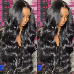 Glueless Long Body Wave Lace Front Wig, Virgin Human Hair with Pre-Plucked Natural Hairline and HD Transparent Lace for Women, for Weddings and Parties