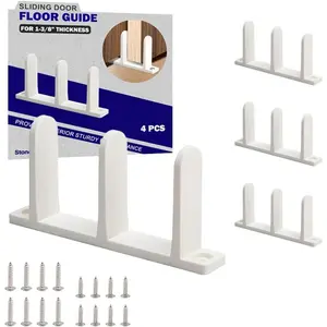 Sliding Closet Door Floor Guide, ABS Sliding Closet Door Hardware for 1-3/8" Thick Door, White Closet Door Guides for Cabinet Floor with Screws, 4 Packs