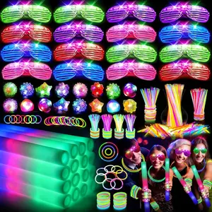 Glow-in-the-Dark Party Supplies-16 Foam Sticks, 16 LED Glasses, 100 Glow Sticks & 18 Finger Lights for Neon Party, Wedding, Birthday, Concert, New Year, Carnivals, Raves