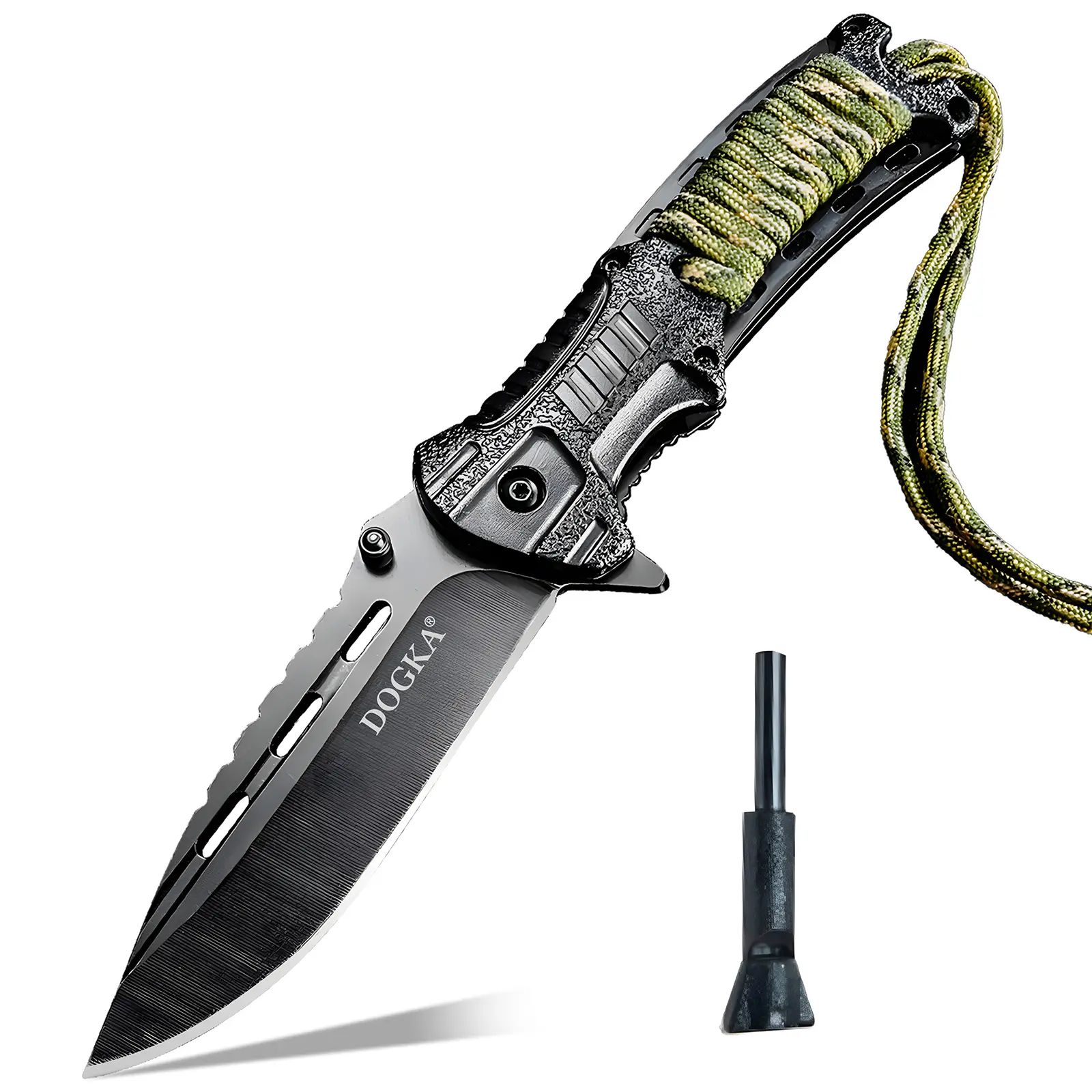 A stainless - steel fruit knife, a kitchen meat - cutting knife with a cord - attached handle. It can cut meat easily. It is a multi - purpose knife for outdoor camping and barbecue and is suitable for kitchen use. It's a Father's Day gift.