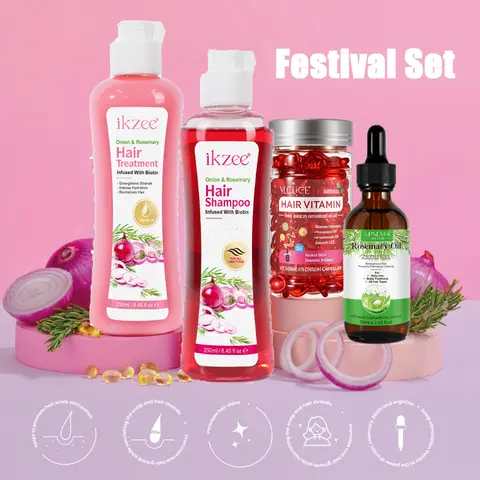 [NEW] Unisex 4-Piece Onion & Rosemary Haircare Multi-Pack - Argan & Biotin Oil Shampoo, Conditioner, Cleanser, Nourishing Hydrator with Hydrothermal Damaged Hair Fix, No Harmful Additives, For All Hair Types (sohochic)