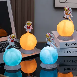 Floating Astronaut Moon Lamp Table Light, Colorful LED Night Light, Tap Adjustable Brightness, Mini Space Decor Atmosphere Lamp
