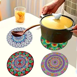 4-Piece Colorful Wooden Diamond Placemats, DIY Crystal Diamond Art Heat-Resistant Table Mats, Mosaic Craft Kit, Home Festival Decor