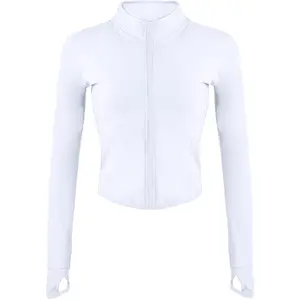 Outdoors & sports Women's Full Zip Lightweight Running Yoga Slim Fit Cropped Bbl Jacket Workout Sportwear With Thumb Holes