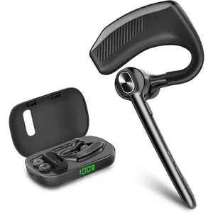Bluetooth Wireless Single Ear Headset with Microphone 180H Playtime 1000mAh Wireless Charging Case Handsfree LED Display for iPhone Android Cellphones PC Trucker Work Game