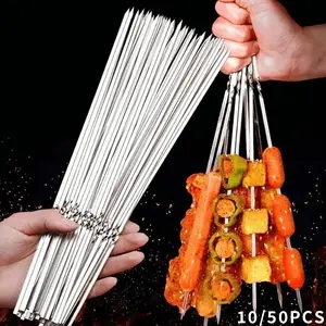 Stainless Steel Barbecue Skewers, Thickened BBQ Sticks, Lamb Skewers, Iron Meat Skewers, 10/50pcs Set, Durable Grill Utensils, Barbecue Accessories, Grilling Tools, Outdoor Grill Accessories