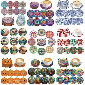 8pcs/set DIY Diamond Painting Coasters Set, Multi-Design Bright Ab Crystals, Perfect Desktop Decor Gift, Handmade Gifts, Includes Iron Cup Holder, Diamond Painting Kits
