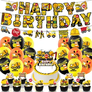33-Piece Construction Theme Birthday Party Decoration Set, Includes Banner, Garlands, Cake Topper, Balloons, Perfect for Construction Birthdays
