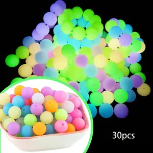 Luminous Silicone Beads (30pcs/set), Mixed Color Loose Spacing Beads, DIY Beads for Bracelet, Necklace, Earrings, Chain Decoration, Handicraft Materials, DIY Galaxy Beads