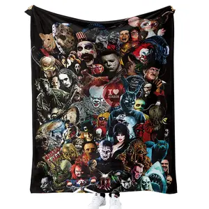 Horror Movie Character Series Ghost Face Blanket Super Soft Flannel Blanket Soft and Lightweight Party Decoration for Bed Sofa Bedroom Living Room 60"X50"