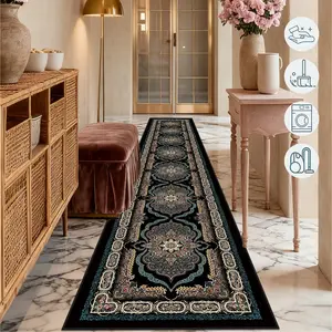 Vintage Persian Style Gold Pattern Carpet, Easy Clean Entrance Rug, Boho Runner Rug, Durable Bedroom Footstool Mat, Perfect Halloween Gift