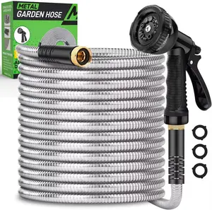 Garden Hose 100ft, Heavy Duty Stainless Steel Water Hose with 10 Functional Nozzles, No Kink, Lightweight and Flexible, Easy to Use and Store, Strong and Sturdy, Suitable for Yard and Lawn