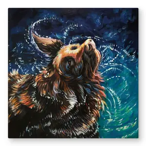 Begin Home Decor C1MP3232CMBVSN 32 x 32 in. Wet Golden Retriever Shaking To Dry Wall Art - Turquoise Metal Print