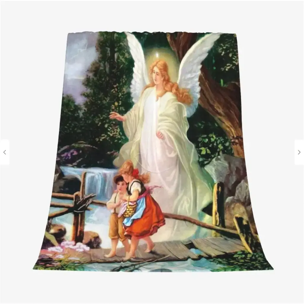 Cozy Heavenly Guardians Flannel Blanket – Soft Warm Throw with Angel-Inspired Artwork, Decorative Blanket for Bed, Couch, Living Room, Perfect Birthday, Christmas & Holiday Gift, Summervibes