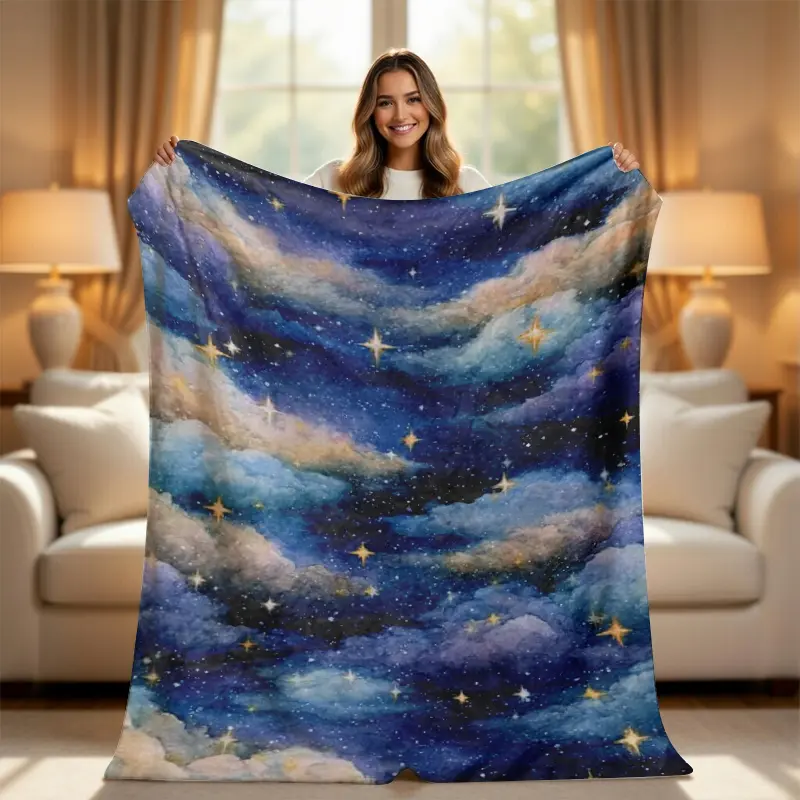 Starry Night Cloud Blanket - Soft Pastel Purple Space Aesthetic Throw, Celestial Bedding, Whimsical Room Decor, Gift for Loved Ones