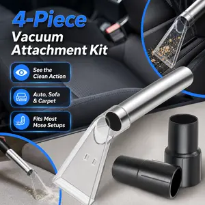 4-Piece Multi-Use Vacuum Attachment Kit - 2 Hose Sleeves, Hand Wand with Viewing Head for Auto Car Vacuums, Sofa Cleaning