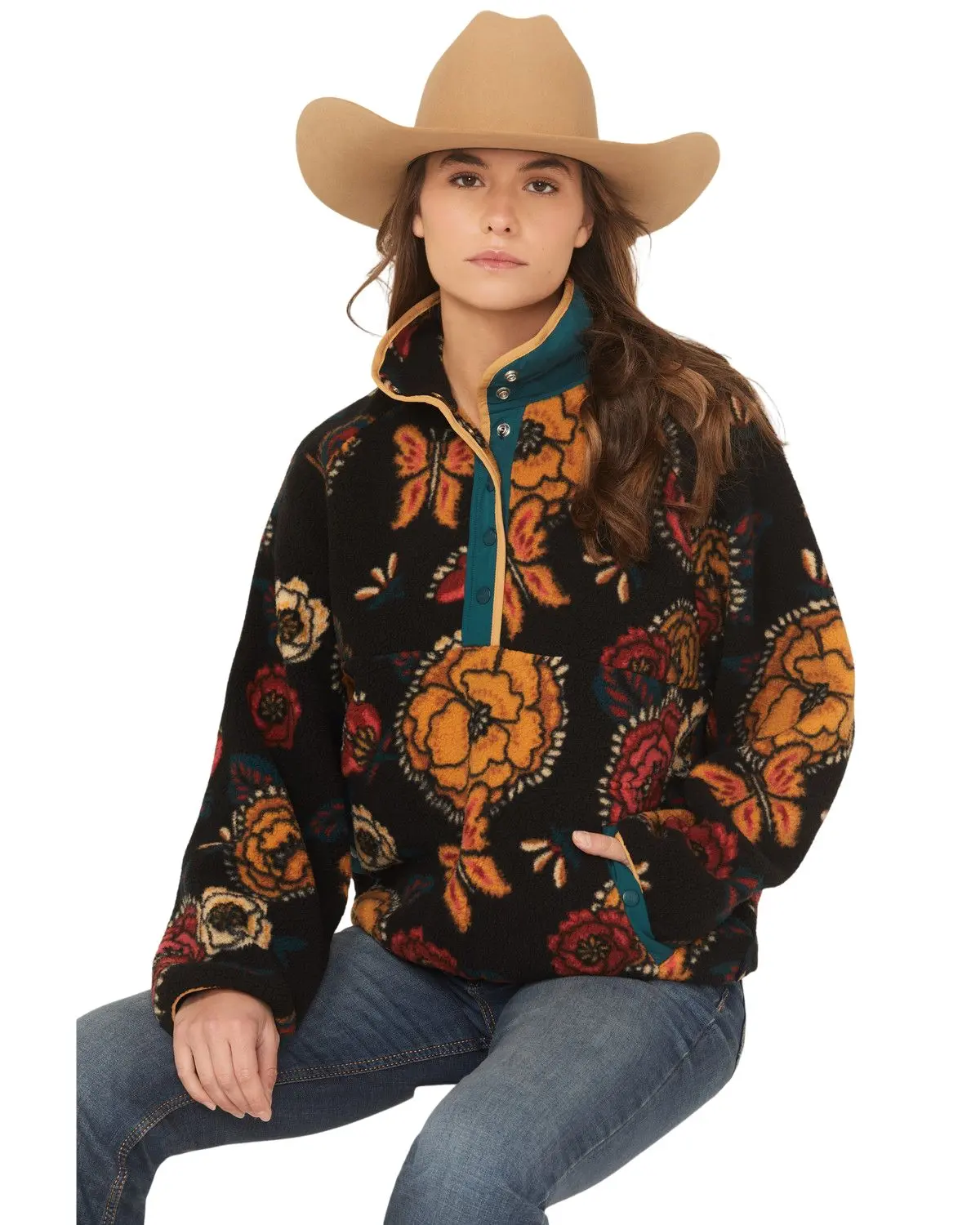 Wrangler Women's Retro Women'S Floral Print Sherpa Pullover - 112371676