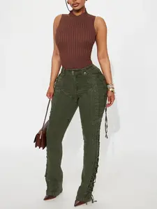 After Hours Lace Up Flare Pant - Olive