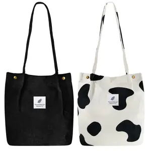 Ayieyill 2Pcs Corduroy Tote Bag for Women,Cute Tote Bags, Shoulder Handbags School Shopping Bag for Girls Women for Mother'S Day Gift