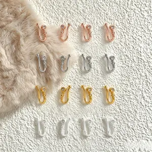 4-piece/8-piece zircon plated perforated U-shaped nose clip, stylish and simple geometric circular diamond studded nose nail, versatile anti allergic nose clip for daily use,