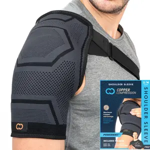 Copper Compression PowerKnit Shoulder Brace | Adjustable Strap Support for Men & Women | Black