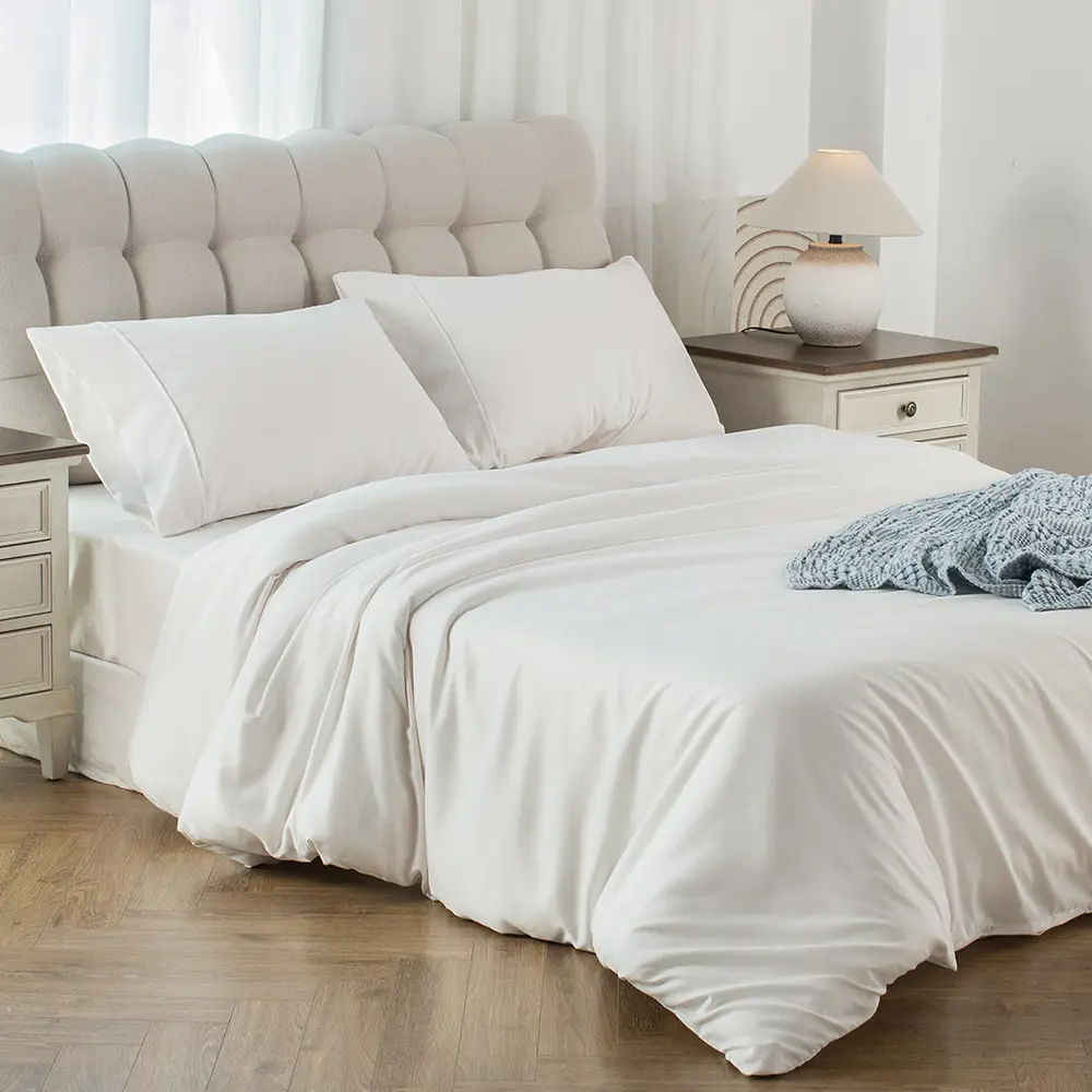 White Sheet Set Includes Duvet Cover and Pillowcases OEKO TEX Certified Comfortable Bedding Solution for Cozy Nights Perfect for Everyday Use