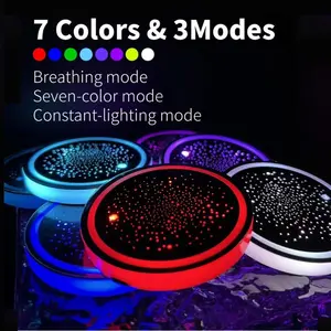 LED Car Cup Holder Lights, 7 Colors Changing USB Charging Mat Waterproof Cup Pad, LED Interior Atmosphere Lamp Decoration Light Inside Car Lighting Accessories (2pcs)