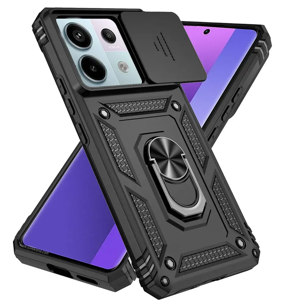 For Xiaomi Redmi Note 13 Pro 4G 5G Case Slide Lens Protect Shockproof Armor Phone Cases For Xiaomi Poco C65 4G Ring Holder Cover