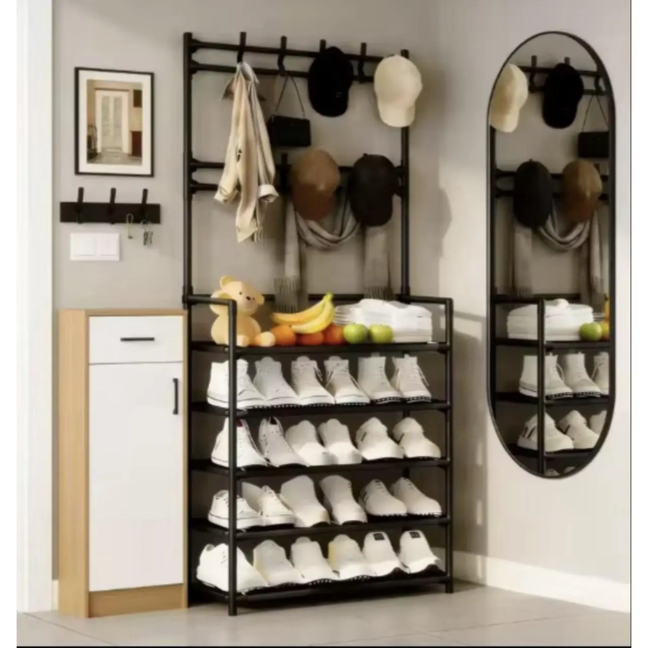 Multifunctional Storage Rack 5-Tier Freestanding Coat & Shoe Rack Entryway Shelf Heavy-Duty Double Row Shoe Organizer for Home Organization