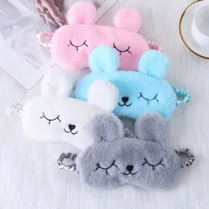 cute cartoon plush sleep mask, soft and comfortable blackout eye mask, fluffy texture, cute rabbit design, multiple colors, suitable for ensuring peaceful sleep, nap time sleep eye