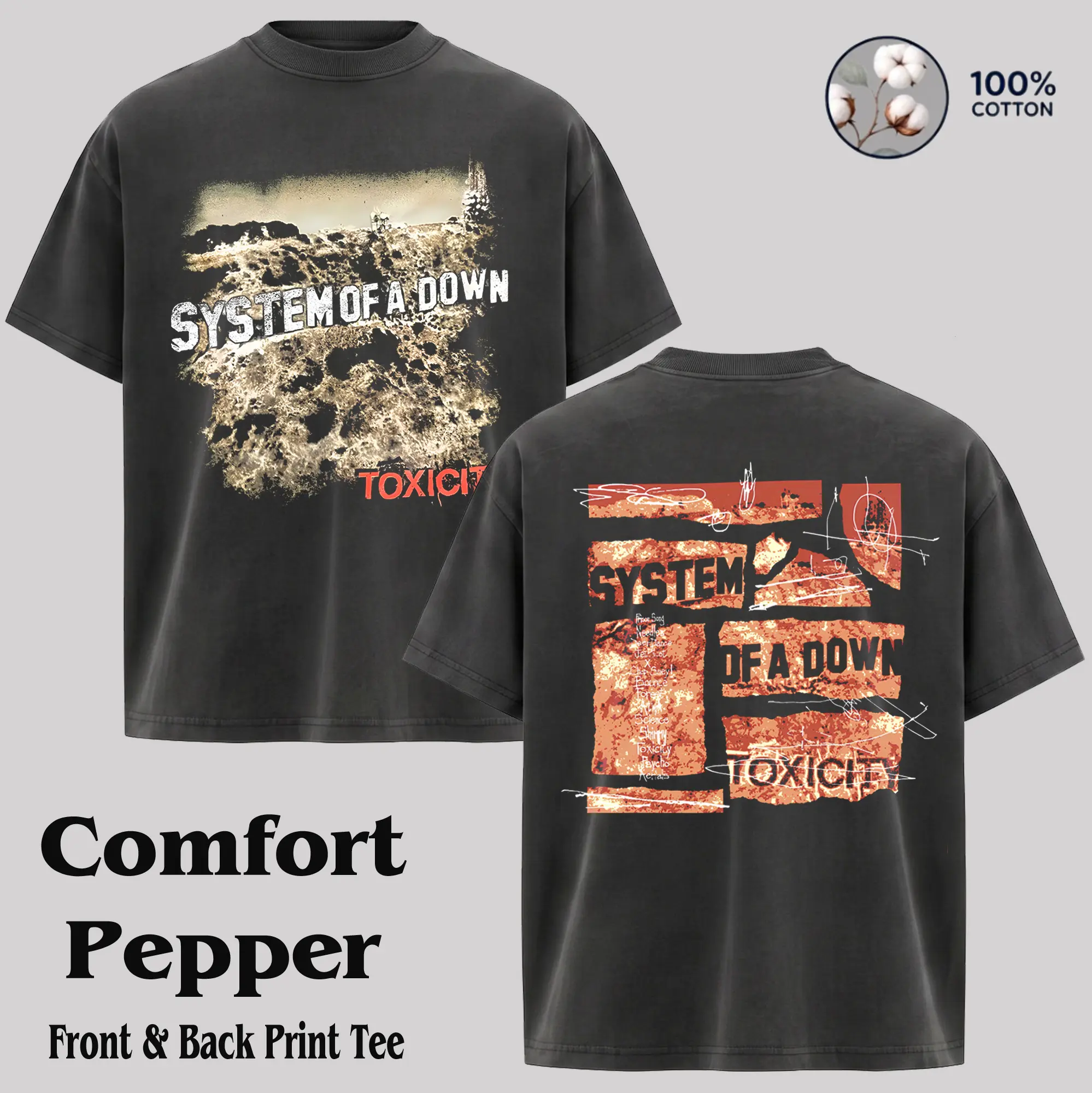 Classic Vintage System of a Down Toxicity Bootleg Graphic Tshirt, Rock Tour Alternative Band Merch, 90s Grunge Aesthetic Top, Casual Cotton Retro Round Neck Shortsleeve Menswear Streetwear