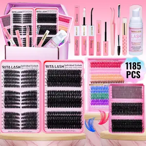 Ritalash 1185pcs Lashes Clusters Kit, 3 Styles with Bond & Seal, Soft False Eyelash Extension, D Curl, Natural DIY Eyelash Extensions, Beginner Friendly, High Quality Eyelashes, Eyelash Extensions Set