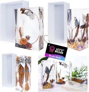 Rectangle Silicone Resin Molds, 3Count Large Resin Molds w/Wooden Support, Deep Epoxy Resin Molds for Flowers Preservation, Insect Specimen, Home Décor - LET'S RESIN