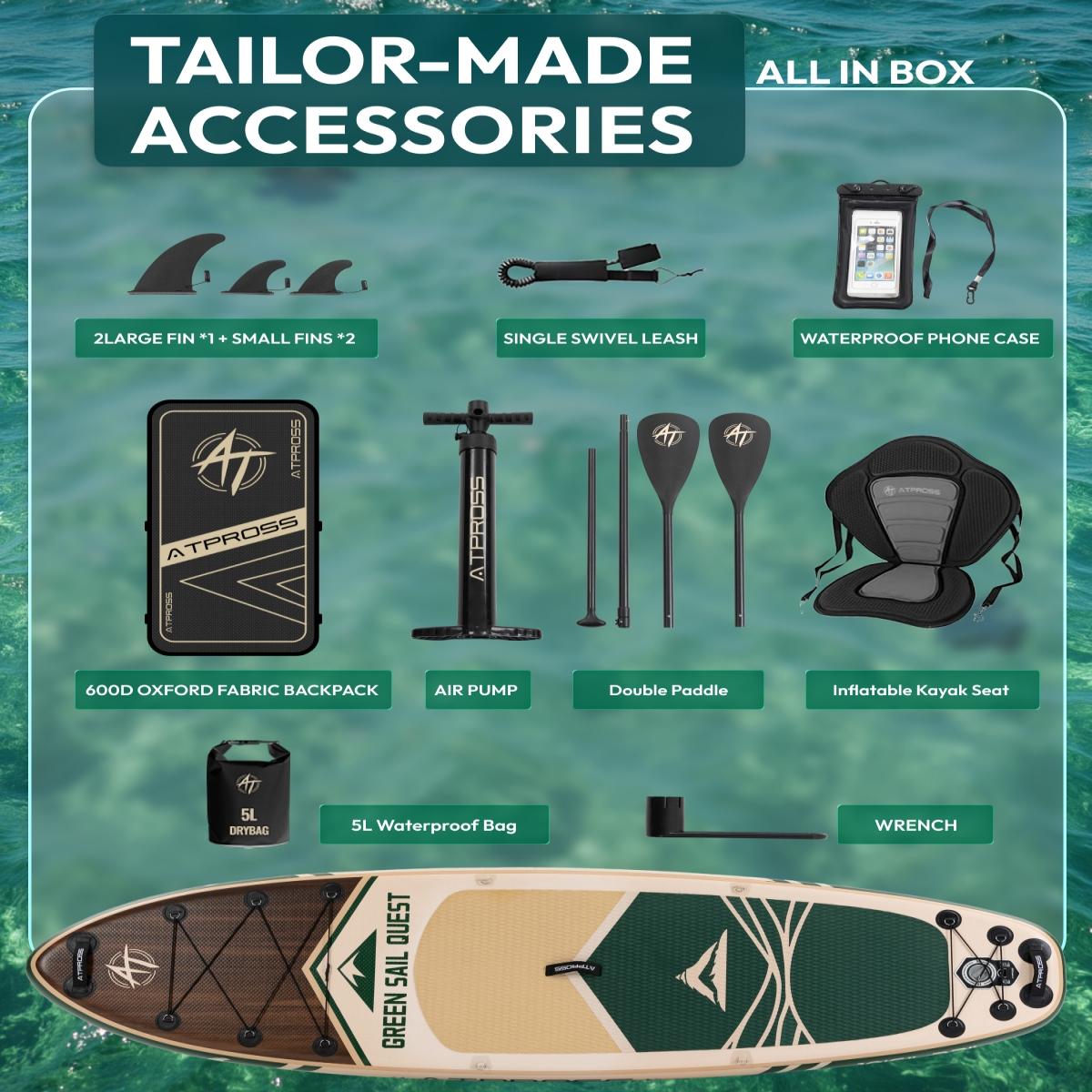 [Summervibes] Inflatable Stand Up Paddle Board, 10'6''x33'' Extra-Wide SUP with 400lbs Capacity, Kayak Seat, Anti-Slip EVA Deck & Premium Accessories Kit for Yoga, Fishing