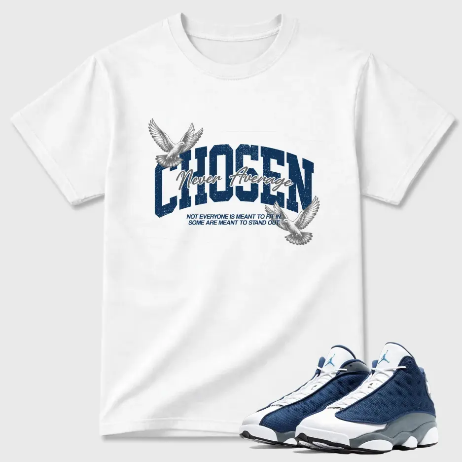 13 Flint Grey Navy White T Shirt Match Chosen, Back To Schools Outfit, Cotton Unisex Graphic T-Shirt Breathable Everyday