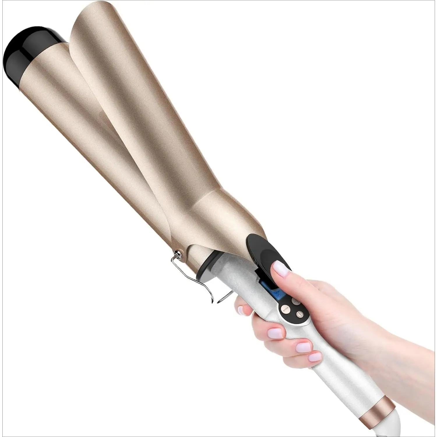 2-Inch Large Barrel Ceramic Hair Curler Wand - 10 Temp Settings, Dual Voltage, LCD Display, For Long Hair, Women's Camping & Hiking Camp Kitchen Gift