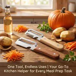 【Summervibes】Multi-Functional Vegetable Peeler for Kitchen, Ultra-Sharp Stainless Steel Blade with Wooden Handle and Bottle Opener, For Vegetables or Fruits that Need to Be Peeled (2 Pcs)