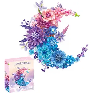 Wall Mountable Building Block Flower Set, Simulated Artificial Flowers Moon Models for Adults, Boys, Girls, Botanical Collection Crafts, Table or Wall Decor, Valentine's Day Gifts